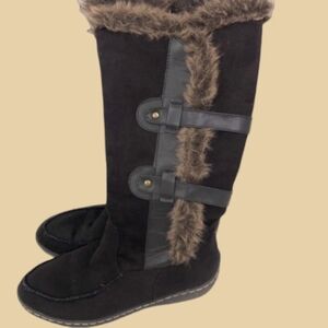 WOMEN'S AIRWALK FAUX SUEDE FAUX FUR WINTER BOOTS - BROWN SIZE 6.5